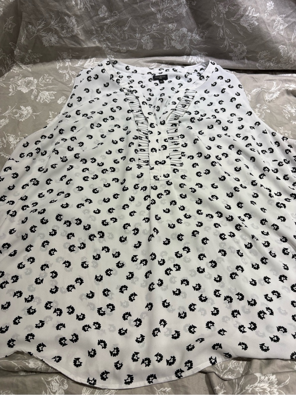 Talbots black white black floral poly shell tank blouse 3X